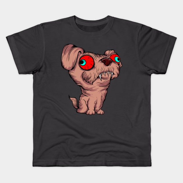 crazy dog pet cartoon illustration red eyes Kids T-Shirt by SpaceWiz95